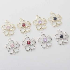 Hohle Blumenanhänger aus Legierung mit bunten Strasssteinen für DIY-Ohrringschmuck