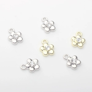 Mini-Blumenanhänger aus Legierung mit Zirkonia in Silber und Gold für DIY-Schmuck