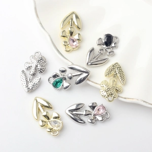 Alloy Tulip Flower Pendant Charms With Water Drop Rhinestone For DIY Necklace Earring Bracelet Making Jewelry Accessories