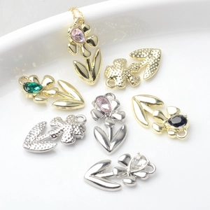Alloy flower charms with rhinestones and loop rings for DIY necklace earring making