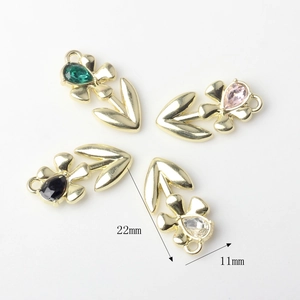 Set of four 22mm x 11mm gold flower pendants with colorful crystal inlay for jewelry DIY