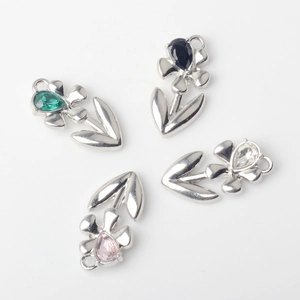 DIY alloy flower pendants with teardrop zircons in four colors for jewelry making
