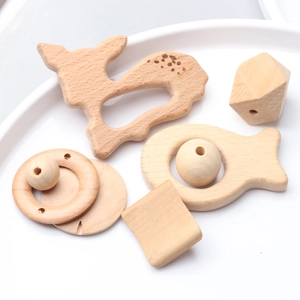 Anneaux de dentition et perles en hêtre naturel pour bijoux DIY pour bébé