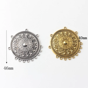 Detail of 46mm alloy geometric circle connector with tribal sunburst engraving
