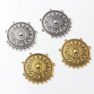 Vintage alloy geometric round connectors for DIY ethnic jewelry making in gold and silver