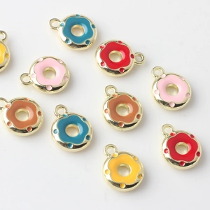 Mini alloy donut pendants in colorful drip oil finish for DIY jewelry making
