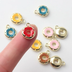 Mini alloy donut pendants in colorful enamel for DIY necklace and earring making