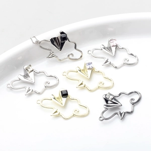 Creative Zinc Alloy Cloud Paper Plane Pendant With Square Rhinestone For DIY Jewelry Necklace Earrings Accessory Findings