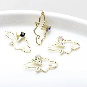 Gold-plated alloy cloud and paper airplane charm with cubic zirconia for DIY jewelry