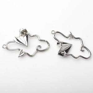 Silver alloy hollow cloud and paper plane charms with rhinestone for DIY jewelry making