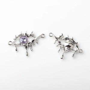 Detailed macro view of lava style eye pendant with purple zircon and dual connectors