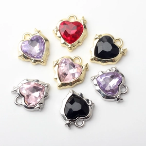 Alloy heart-shaped rhinestone charms for DIY earrings and necklaces in assorted colors
