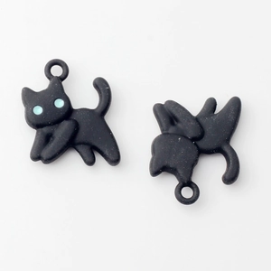 Détails de breloques chat noir mat avec yeux bleus pour la création de bijoux DIY