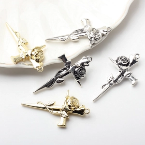 Vintage alloy rose cross sword pendants in gold, silver and antique silver for DIY jewelry