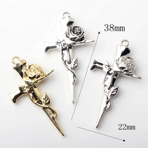 Gothic rose cross alloy pendants in gold and silver finishes, 38mm x 22mm DIY jewelry charm