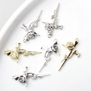 Exquisite alloy rose cross pendants in gold and silver for DIY jewelry making
