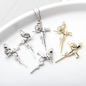Gothic Alloy Rose Cross Pendants For DIY Jewelry Making Retro Flower Dagger Metallic Charms Necklace Earring Accessory