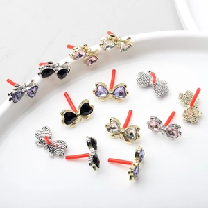 Alloy Bowknot Heart Crystal Earring Findings Gold Silver Plated DIY Earring Stud Posts Accessories Women Jewelry Making