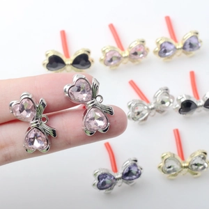DIY bow-knot heart crystal pendants in various colors for earring and jewelry making