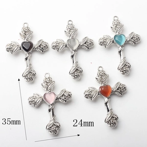 Alloy cross rose charms in various colors for DIY necklace and earring making