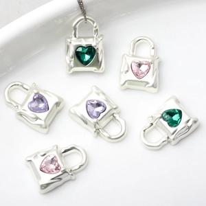 Mini Handbag Shaped Zinc Alloy Heart Rhinestone Pendant Charm For DIY Necklace Earring Jewelry Making Accessories
