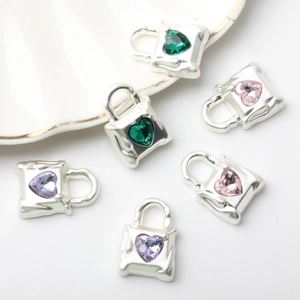 Handmade alloy handbag-shaped charms with heart crystals for DIY jewelry making