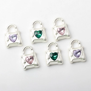 Handmade purse pendant with heart-shaped crystal for DIY jewelry making accessories