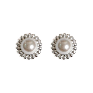 Vintage Perlenohrstecker mit silbernem Sonnenblumen-Metallrand im Retro-Stil für Damen