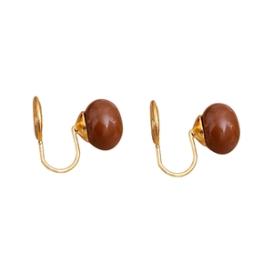 Clips d'oreilles en U sans perçage avec perles de résine brunes ovales en métal doré
