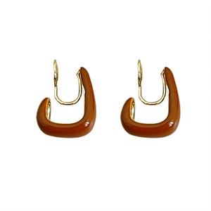 Vintage Morandi brown enamel U-shaped clip-on earrings with gold-plated metal base