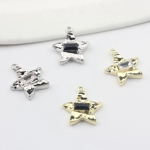 Colgantes de estrella de aleación texturizada con gemas para bisutería DIY en oro y plata