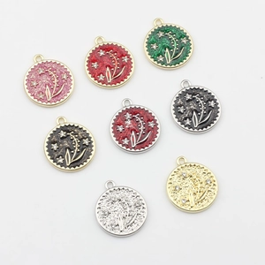 Fashion flower enamel coin pendants with crystals in multiple colors for DIY jewelry making