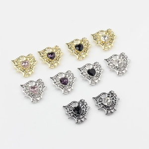 Gothic alloy heart pendants with spider web design and zircon crystals in multiple colors