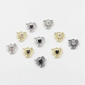 Gothic hollow heart spider web pendants with colorful zircon inlay in various metal finishes