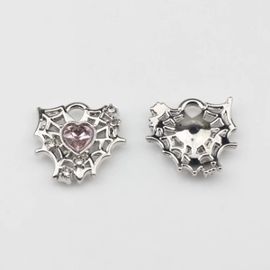 Detail of 17mm mesh heart charm with pink zircon for DIY jewelry making