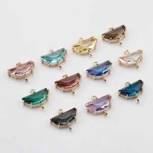 Alloy Rhinestone Fan Shaped Semi Circular Double Loop Pendants For DIY Jewelry Making Antique Style Gold Plated Finding Components