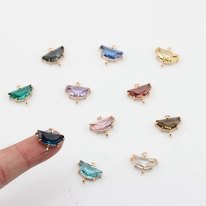 Gold-plated fan-shaped crystal pendants with double loops for DIY jewelry making
