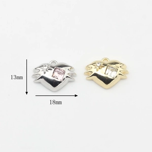Minimalist heart-shaped DIY jewelry charms with crystals in silver and gold 13mm x 18mm