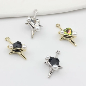 Colgantes de planeta estrella para DIY con perlas y cristales de corazón en plata y oro