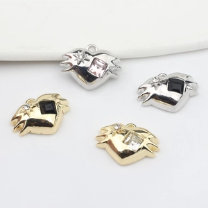Y2K heart charms in gold and silver with square gemstones for DIY jewelry making