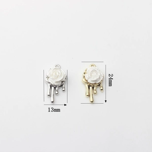 3D rose flower pearl pendants in gold and silver finish with fluid metal drip design