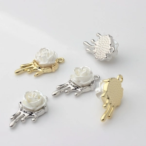 DIY rose flower pendants with 3D white pearl finish and gold silver lava bases