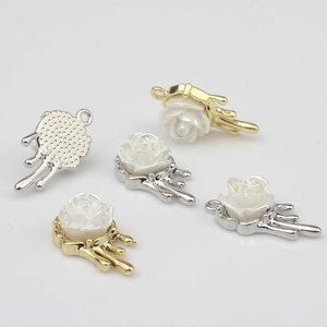 3D white rose pearl pendants with liquid metal base for DIY earring jewelry making