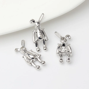 Pendentifs en Alliage de Lapin Mécanique DIY Plaqué Argent Charme Animal 3D pour Accessoires de Création de Bijoux