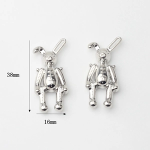 Pendentif lapin 3D en argent pour bijoux DIY, accessoire de lapin poli de 38 mm x 16 mm