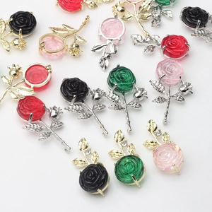 Alloy Rhinestone Rose Flower Pendant Charms For Jewelry Making DIY 3D Floral Pendants With Resin Petals For Earrings