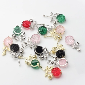 3D alloy rose flower pendants in red, emerald, pink, and black for DIY jewelry making
