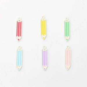 Set of 6 colorful alloy pencil charms with enamel finish for DIY jewelry making