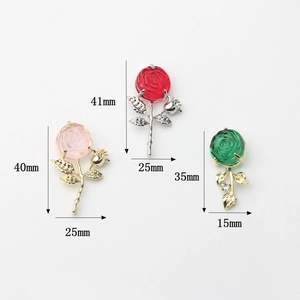 3D alloy rose flower pendants with crystal resin petals and rhinestone details in three colors