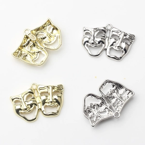 Golden and silver tragedy comedy theater mask charms for DIY jewelry making and crafts